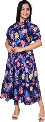 Inndig Blossome Women A-line Multicolor Midi/Calf Length Dress