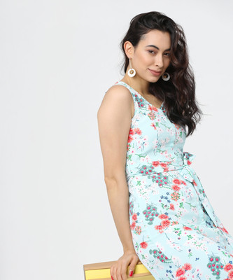 Tokyo Talkies Women A-line Light Blue Midi/Calf Length Dress