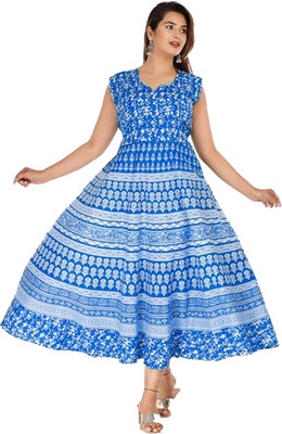 DADUDAYAL EXPORT Women Gown Blue Midi/Calf Length Dress