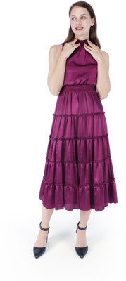 Fuegobella Women Ruffled Purple Midi/Calf Length Dress