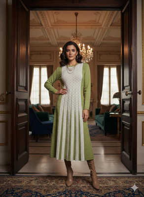 zainabgarment Women A-line Green Knee Length Dress