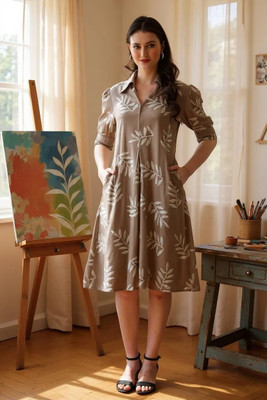 91 HIVE Women A-line Brown Knee Length Dress