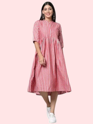 Rangrasiya Creation Women Fit and Flare Pink Below Knee Dress