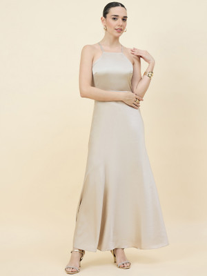 AAYU Women Bodycon Silver Maxi/Full Length Dress