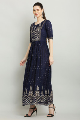 O Madam Women Maxi Blue Full Length Dress