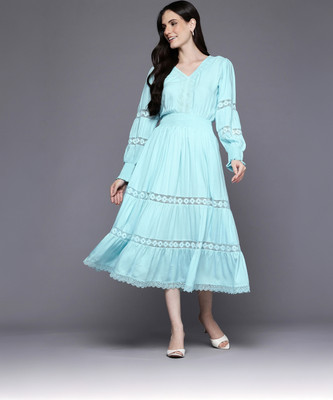 Dream Star Women Fit and Flare Blue Midi/Calf Length Dress