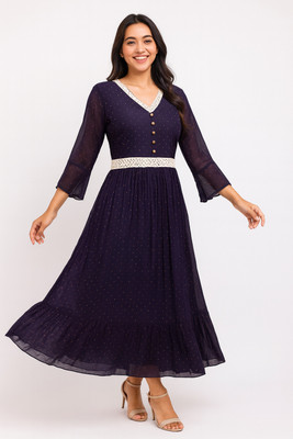 UM fashions Women A-line Blue Maxi/Full Length Dress