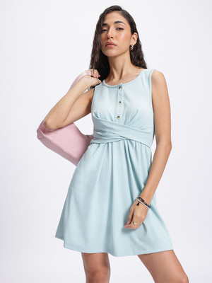 Glitchez Women A-line Blue Mini/Short Dress