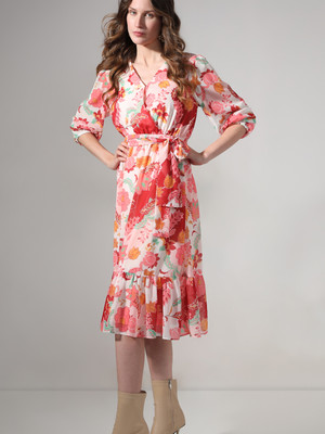 VERO MODA Women Fit and Flare Red Midi/Calf Length Dress