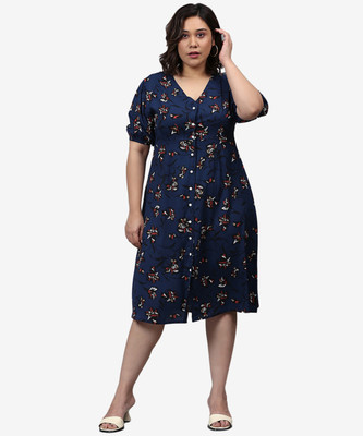 Instafab Plus Women A-line Blue Midi/Calf Length Dress