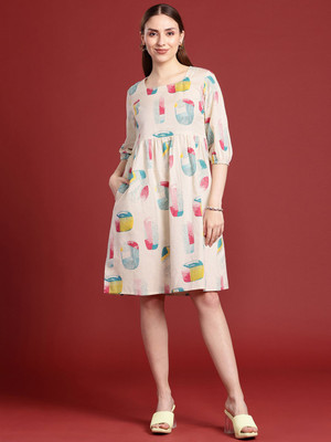 ANOUK Women A-line White Knee Length Dress
