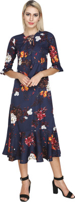 SHASHVI Women Fit and Flare Blue Midi/Calf Length Dress