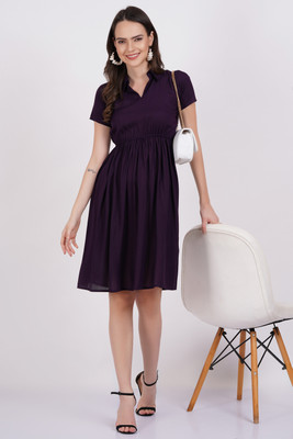 Majestykart Women Fit and Flare Purple Above Knee/Mid Thigh Length Dress