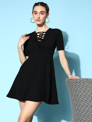 VENI VIDI VICI Women Fit and Flare Black Mini/Short Dress