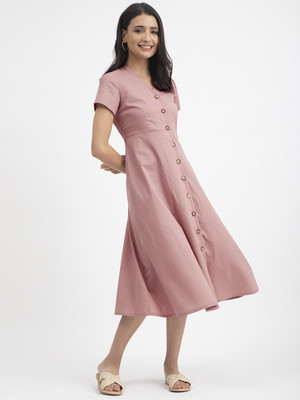 Pink Fort Women A-line Pink Midi/Calf Length Dress