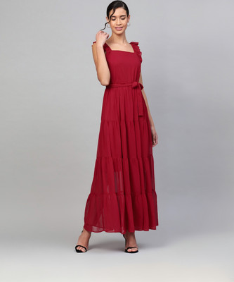 SASSAFRAS Women Maxi Red Full Length Dress