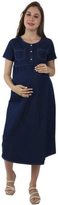 Mama & Bebe Women Fit and Flare Dark Blue Midi/Calf Length Dress