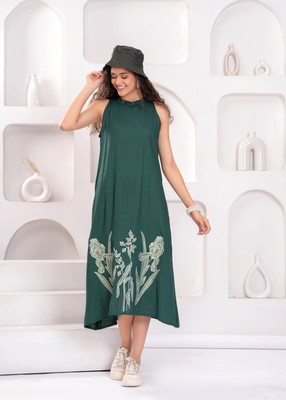 Highlight fashion export Women A-line Green Midi/Calf Length Dress