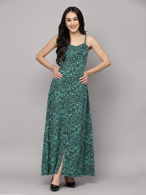 AAYU Women Maxi Green, Black Dress