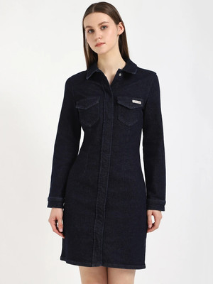 Calvin Klein Jeans Women Shirt Blue Above Knee/Mid Thigh Length Dress