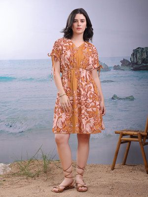 PURVAJA Women Fit and Flare Yellow Above Knee/Mid Thigh Length Dress
