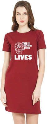 HouseOfCommon Women T Shirt Red Above Knee/Mid Thigh Length Dress