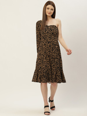 Moda Rapido Women A-line Brown Midi/Calf Length Dress