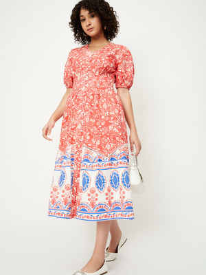 MAX Women A-line Red Midi/Calf Length Dress
