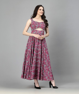 AAYU Women Fit and Flare Multicolor Ankle Length Dress
