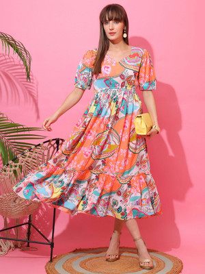 Sheetal Associates Women Fit and Flare Multicolor Midi/Calf Length Dress