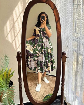 BSS Fashion Women A-line Green Midi/Calf Length Dress
