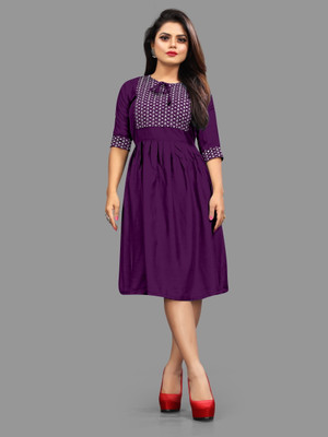 BRIGHT WORLD Women Ethnic Dress Purple Knee Length Dress