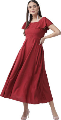 ladik way Women Maxi Maroon Full Length Dress
