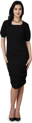 POPWINGS Women Bodycon Black Knee Length Dress
