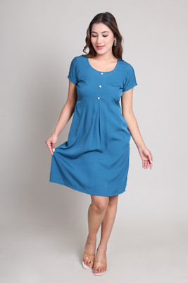 Bavla Women A-line Blue Midi/Calf Length Dress