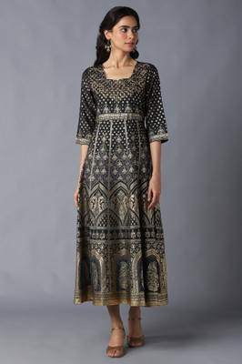 Aurelia Women Ethnic Dress Black Below Knee Dress