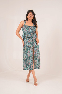 Akaay Stories Women Fit and Flare Multicolor Midi/Calf Length Dress