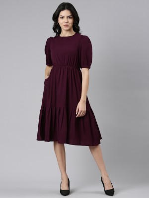 TWIN BIRDS Women Fit and Flare Purple Dress