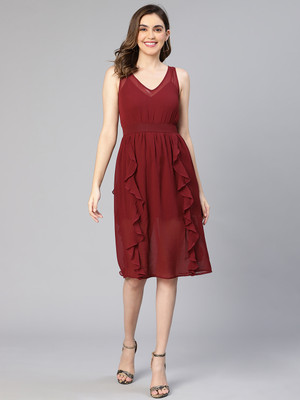 OXOLLOXO Women A-line Maroon Knee Length Dress