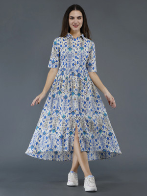 SupBir Women Printed Anarkali Kurta(Blue)