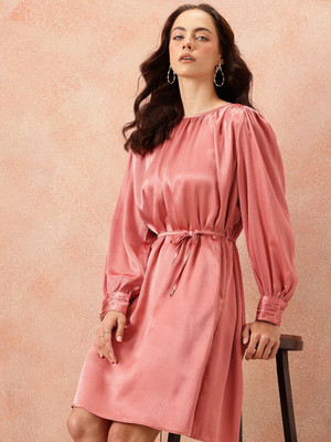 all about you Women A-line Pink Above Knee/Mid Thigh Length Dress