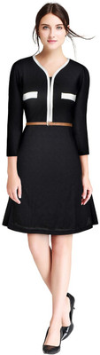 Vraj Women Fit and Flare Black Above Knee/Mid Thigh Length Dress