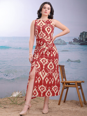 PURVAJA Women A-line Red Maxi/Full Length Dress