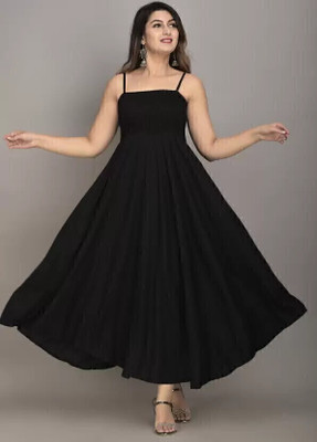 Shree Ambey Women Gown Black Midi/Calf Length Dress