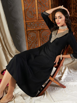 Shae by SASSAFRAS Women A-line Black Midi/Calf Length Dress
