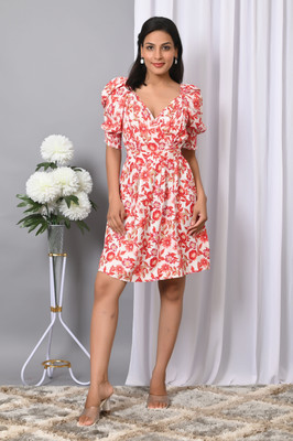 VYMO Women A-line Red Knee Length Dress