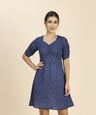 moomaya Women A-line Blue Above Knee/Mid Thigh Length Dress