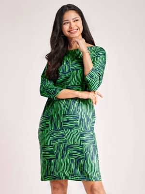 Fable Street Women A-line Green Above Knee/Mid Thigh Length Dress