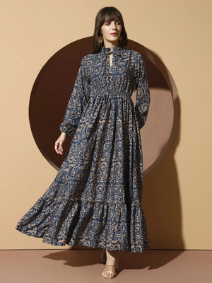 ZWERLON Women A-line Light Blue Maxi/Full Length Dress
