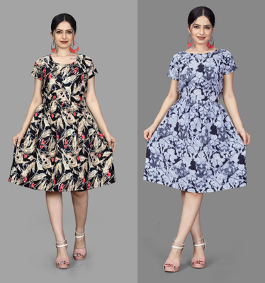 HOUSE OFF COMMON Women Fit and Flare Multicolor Mini/Short Dress